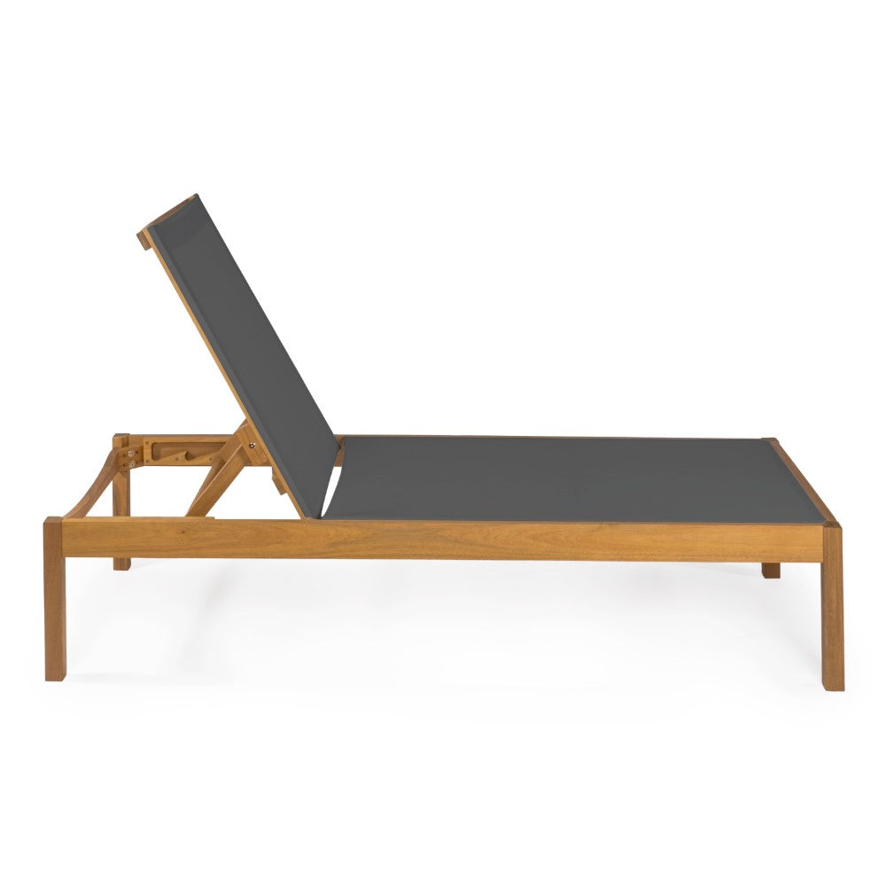 Tozey 77.56"x26.38" Modern Minimalist Adjustable Acacia Wood Chaise Outdoor Lounge Chair