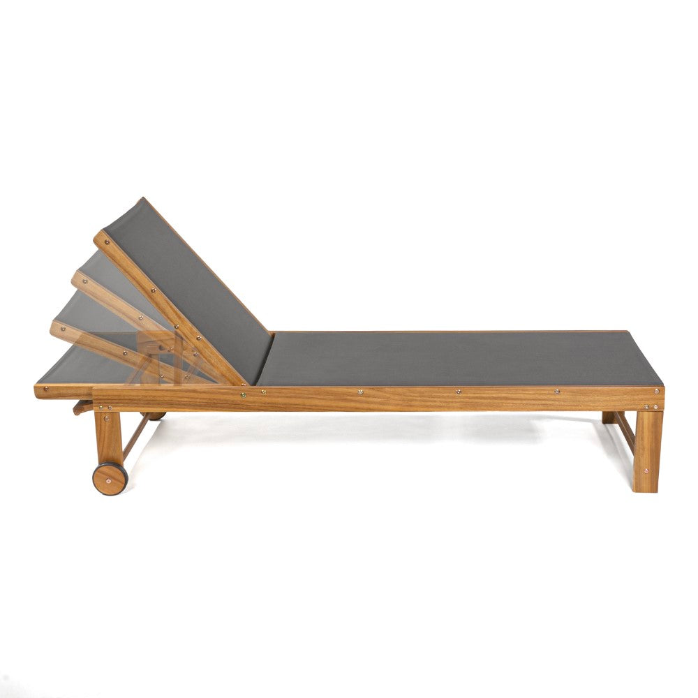 Wade Coastal Modern Acacia Wood Mesh 3-Position Outdoor Chaise Lounge Set with Side Table