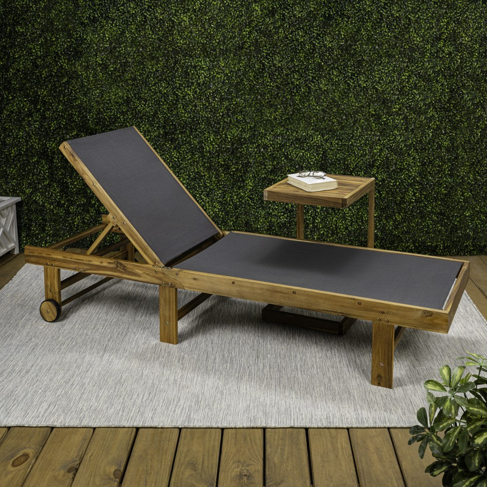 Briarwind Coastal Modern Acacia Wood Mesh 3-Position Outdoor foldable Chaise Lounge Set with Side Table