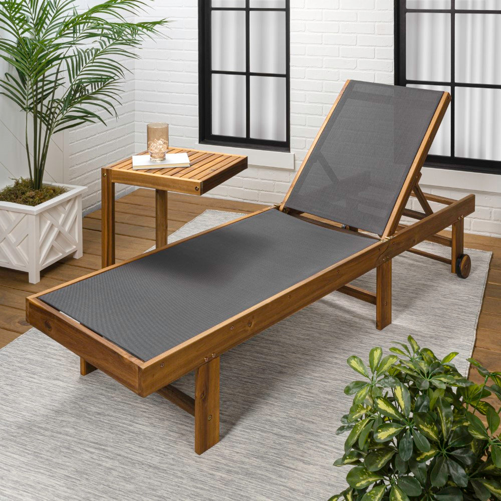 Briarwind Coastal Modern Acacia Wood Mesh 3-Position Outdoor foldable Chaise Lounge Set with Side Table
