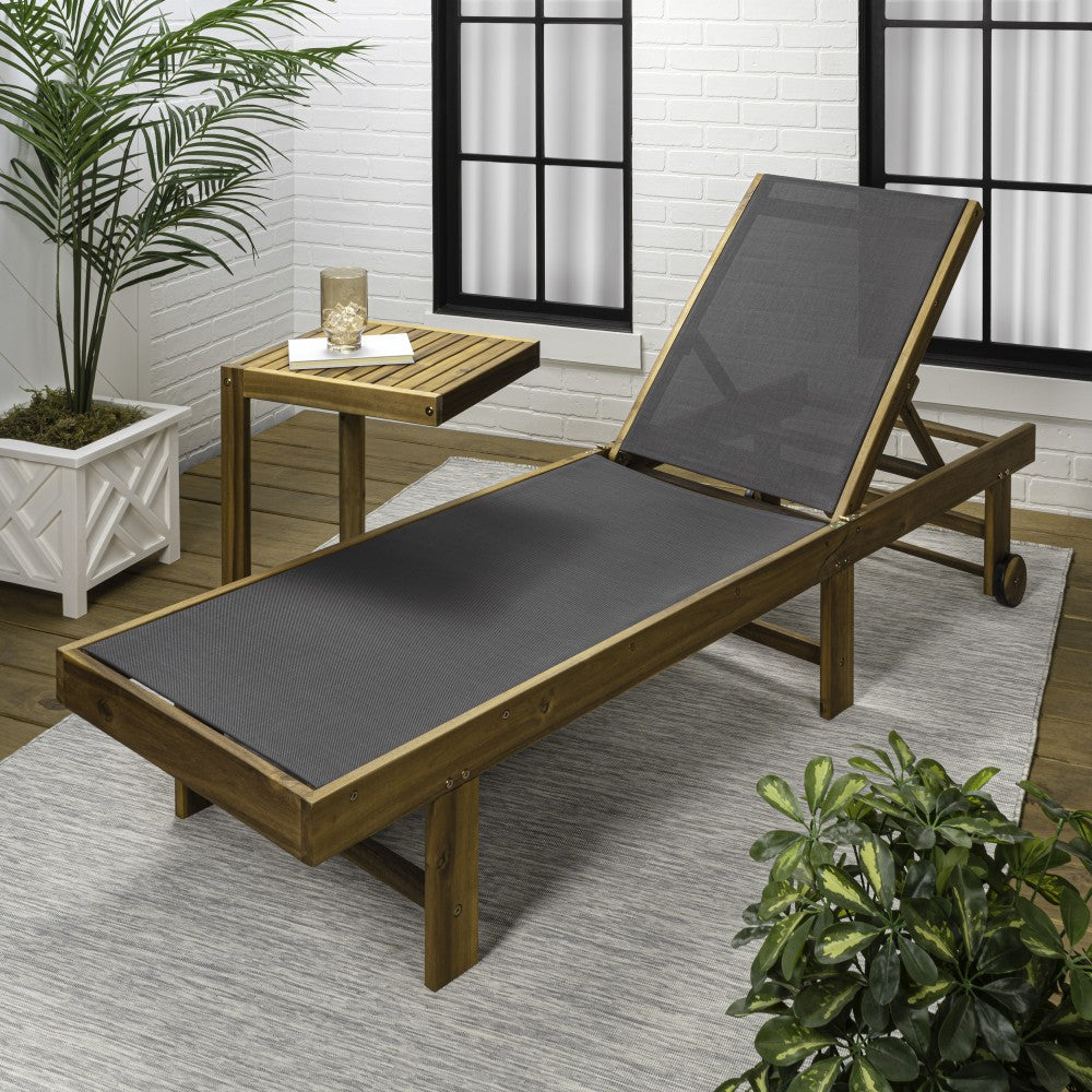 Briarwind Coastal Modern Acacia Wood Mesh 3-Position Outdoor foldable Chaise Lounge Set with Side Table