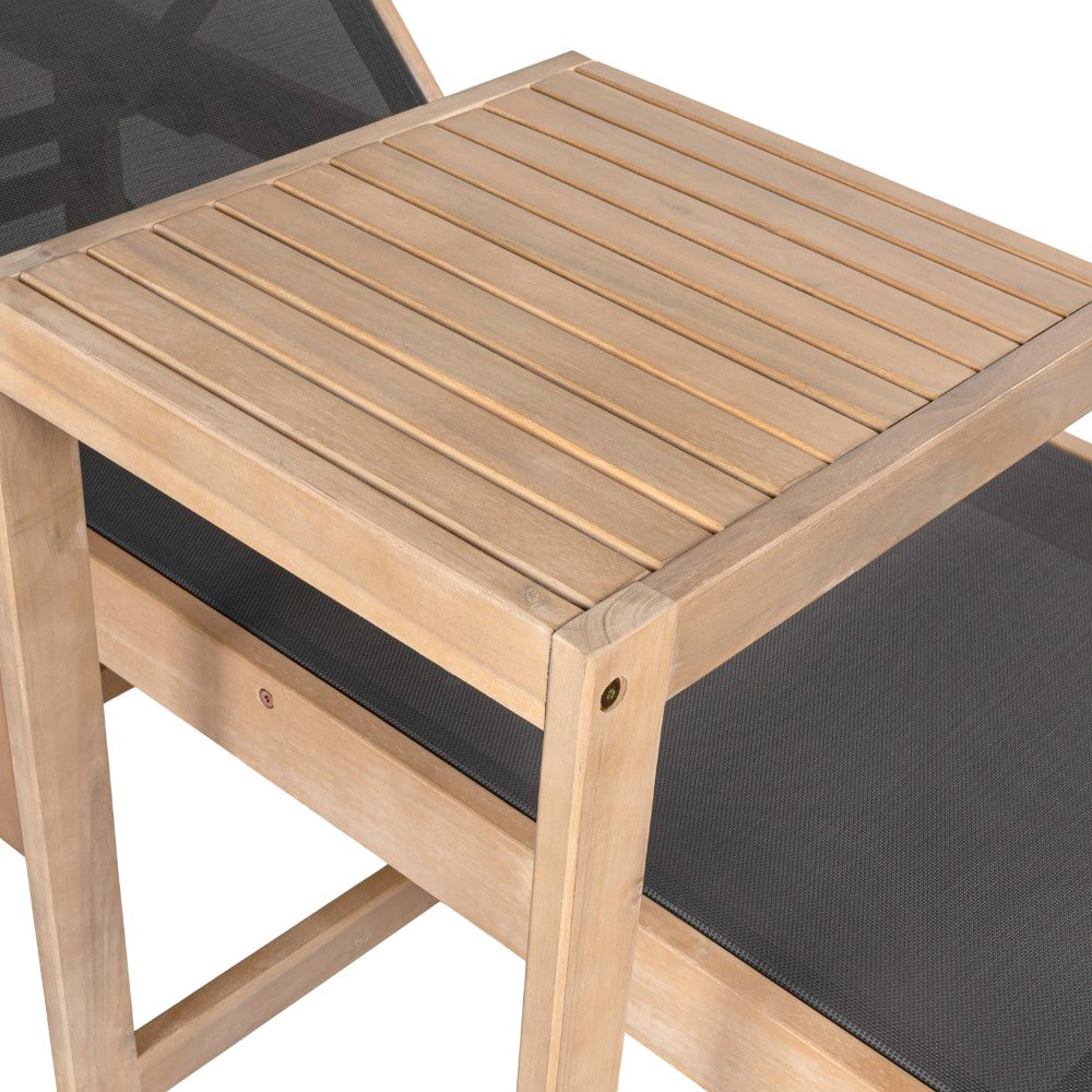Briarwind Coastal Modern Acacia Wood Mesh 3-Position Outdoor foldable Chaise Lounge Set with Side Table