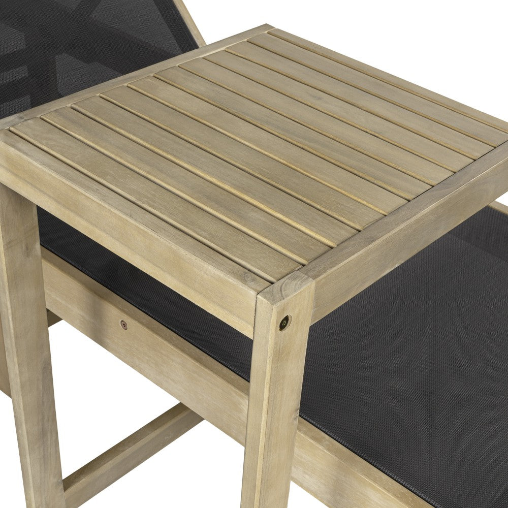 Briarwind Coastal Modern Acacia Wood Mesh 3-Position Outdoor foldable Chaise Lounge Set with Side Table