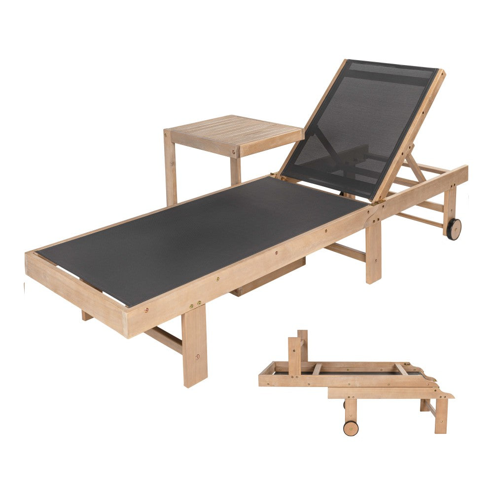 Briarwind Coastal Modern Acacia Wood Mesh 3-Position Outdoor foldable Chaise Lounge Set with Side Table