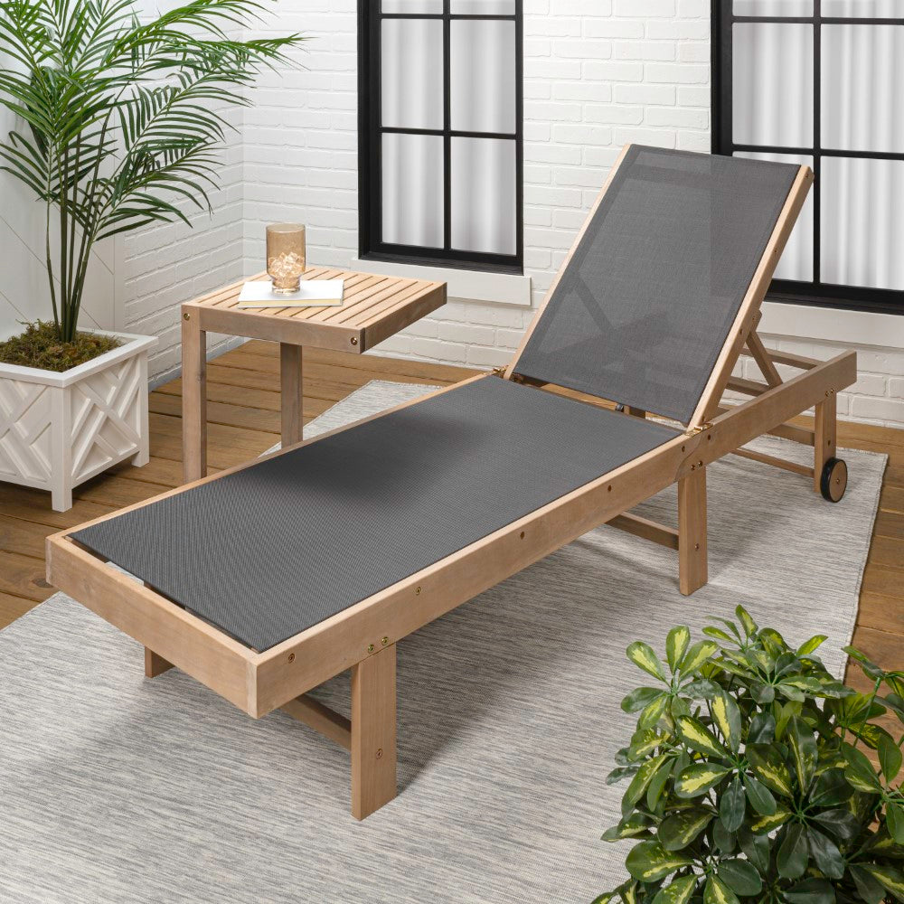 Briarwind Coastal Modern Acacia Wood Mesh 3-Position Outdoor foldable Chaise Lounge Set with Side Table