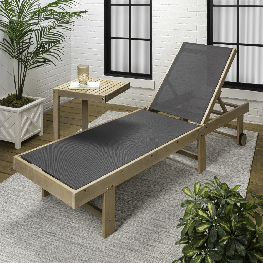 Briarwind Coastal Modern Acacia Wood Mesh 3-Position Outdoor foldable Chaise Lounge Set with Side Table