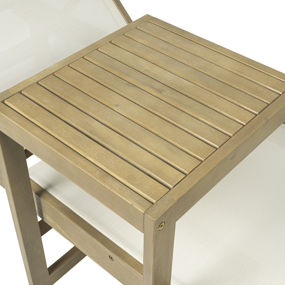 Briarwind Coastal Modern Acacia Wood Mesh 3-Position Outdoor foldable Chaise Lounge Set with Side Table