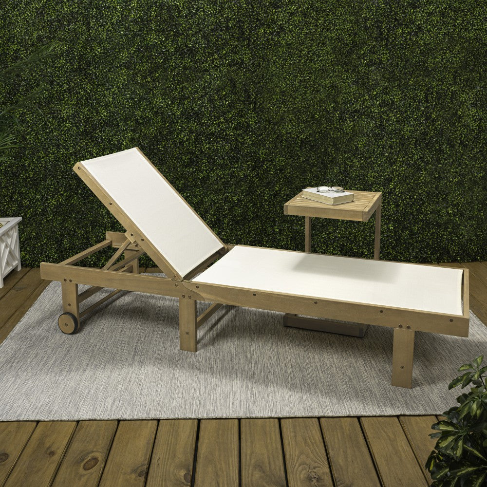 Briarwind Coastal Modern Acacia Wood Mesh 3-Position Outdoor foldable Chaise Lounge Set with Side Table