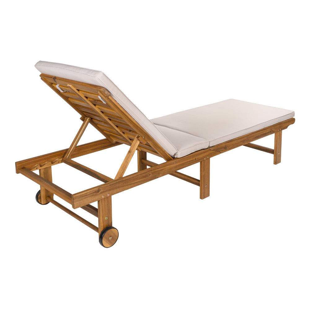 Flarevine 77.17"x23.62" Modern Classic Foldable Adjustable Wood Chaise Outdoor Lounge Chair with Cushion & Wheels