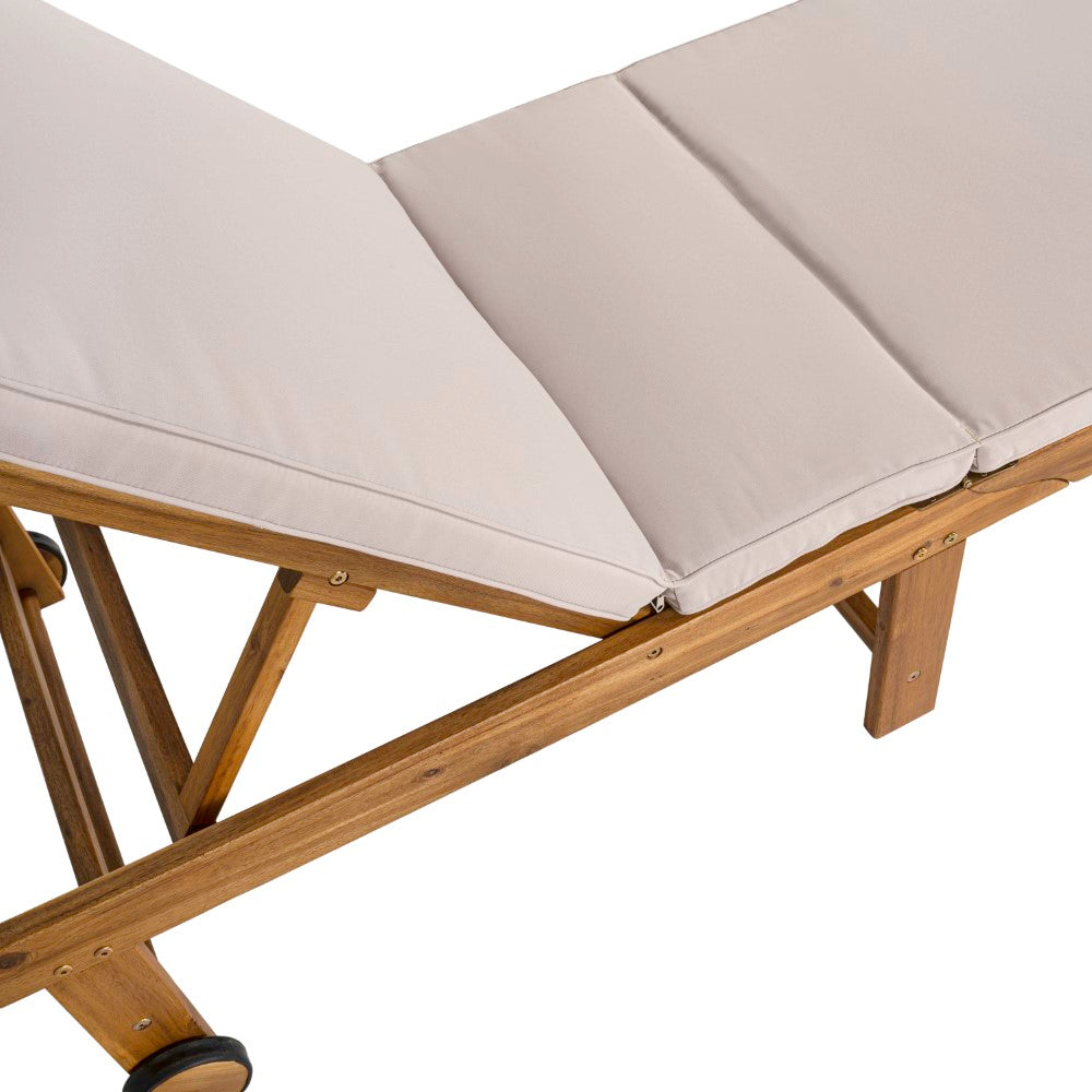 Flarevine 77.17"x23.62" Modern Classic Foldable Adjustable Wood Chaise Outdoor Lounge Chair with Cushion & Wheels