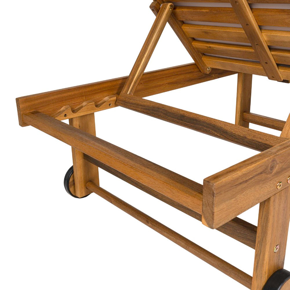 Flarevine 77.17"x23.62" Modern Classic Foldable Adjustable Wood Chaise Outdoor Lounge Chair with Cushion & Wheels