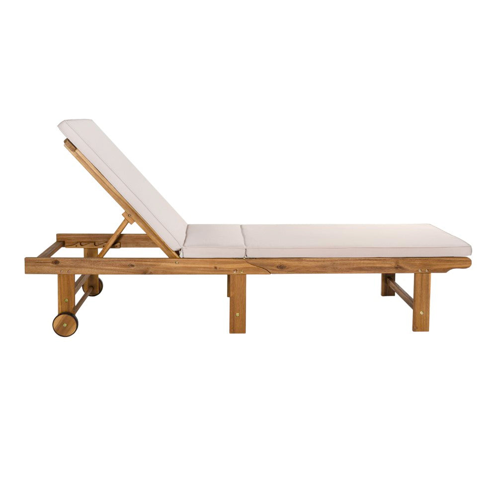 Flarevine 77.17"x23.62" Modern Classic Foldable Adjustable Wood Chaise Outdoor Lounge Chair with Cushion & Wheels