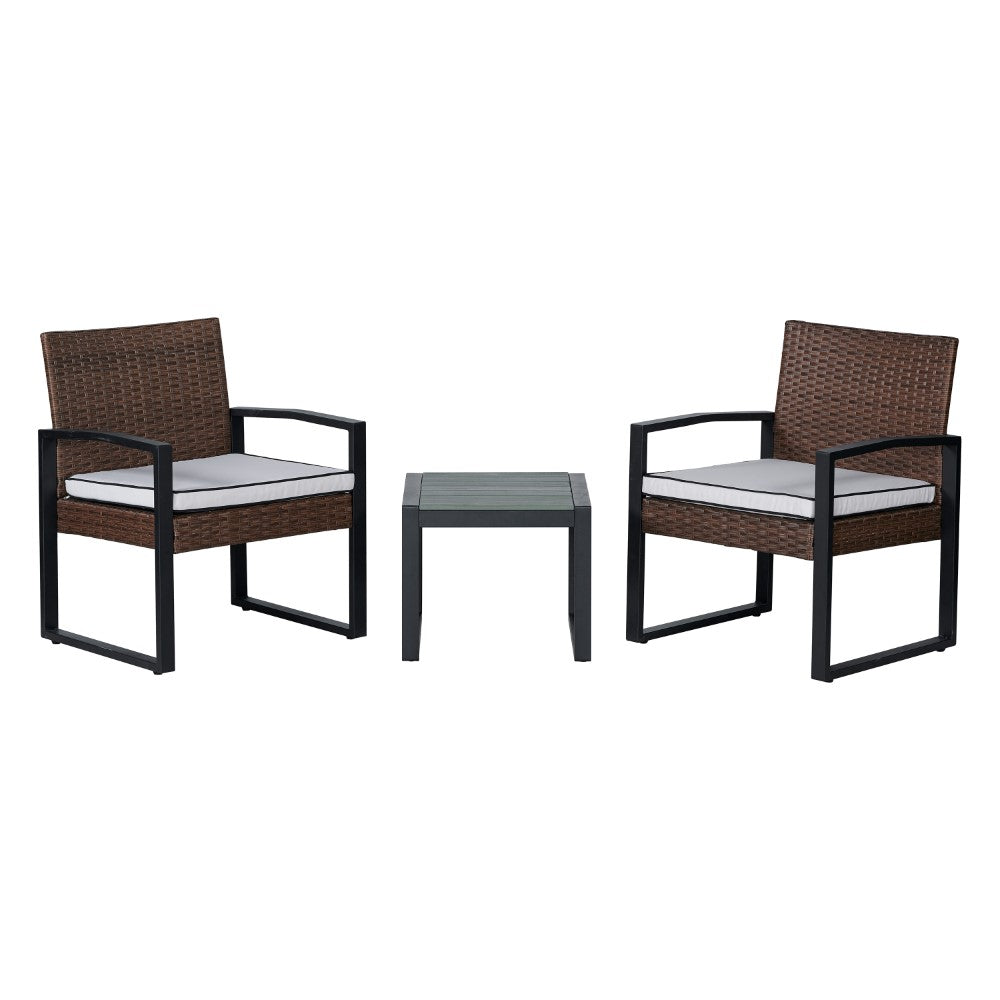 Urban 3-Piece Modern Coastal Faux Wicker Conversation Outdoor Patio Set