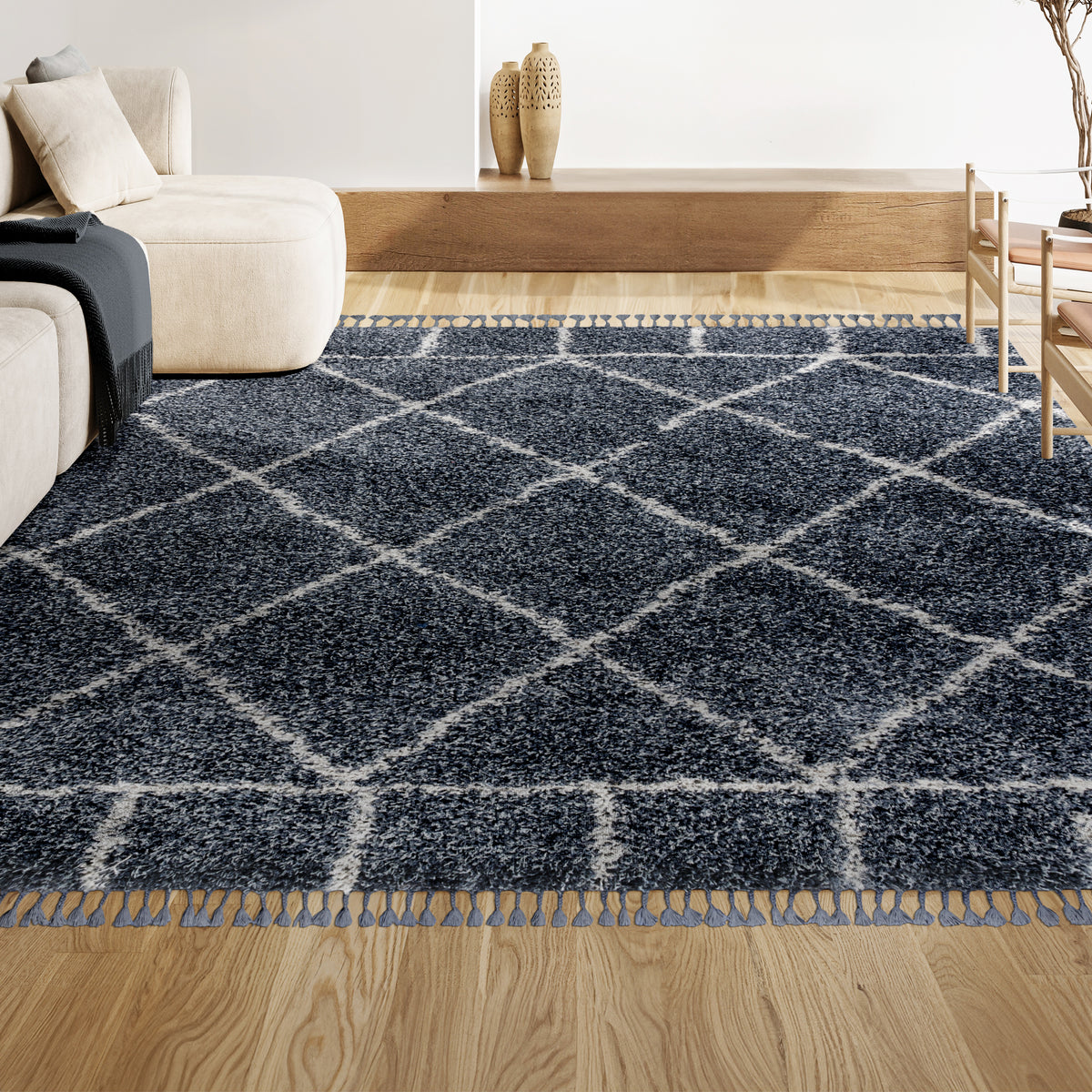 Denver Mercer Shag Plush Tassel Area Rug