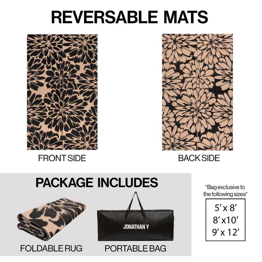 Oakhollow Modern Floral Foldable Waterproof Reversible Plastic Straw Area Rug