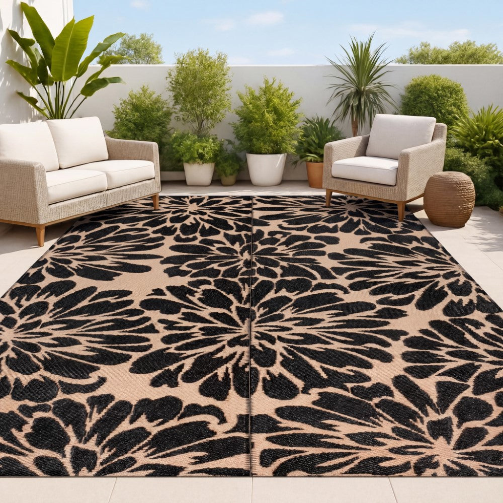 Oakhollow Modern Floral Foldable Waterproof Reversible Plastic Straw Area Rug