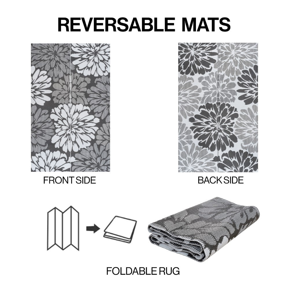 Oakhollow Modern Floral Foldable Waterproof Reversible Plastic Straw Area Rug