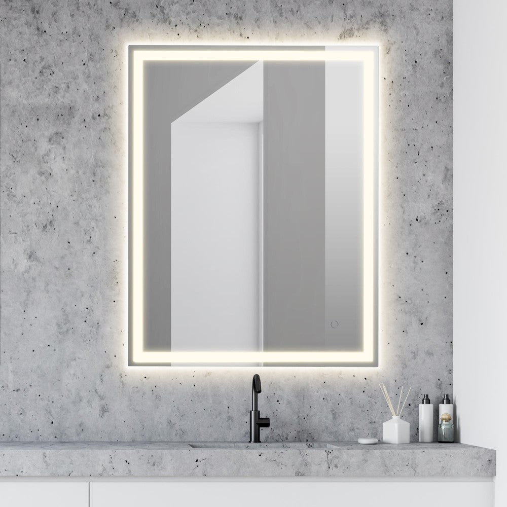 Mike Rectangular Frameless Anti-Fog Aluminum Front/Back-lit Tri-color LED Bathroom Vanity Mirror with Smart Touch Control