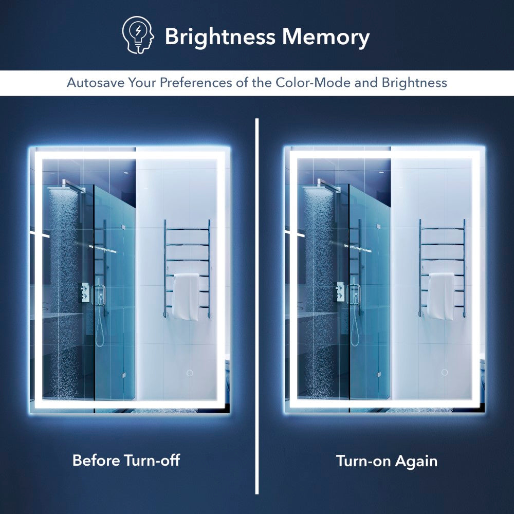 Mike Rectangular Frameless Anti-Fog Aluminum Front/Back-lit Tri-color LED Bathroom Vanity Mirror with Smart Touch Control