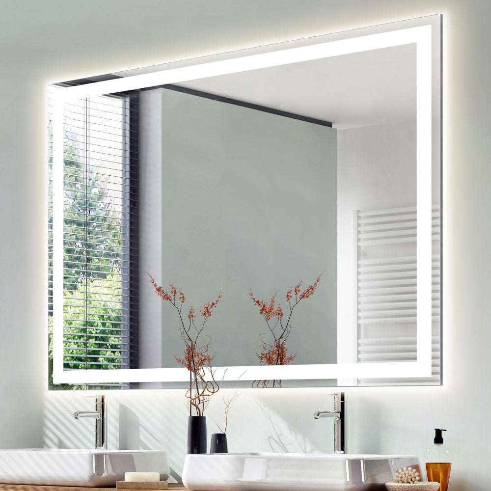 Mike Rectangular Frameless Anti-Fog Aluminum Front/Back-lit Tri-color LED Bathroom Vanity Mirror with Smart Touch Control