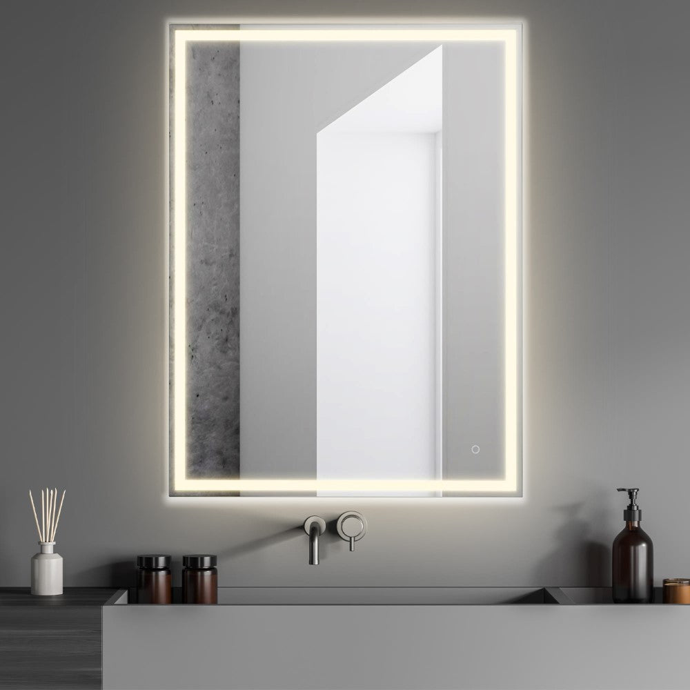 Mike Rectangular Frameless Anti-Fog Aluminum Front/Back-lit Tri-color LED Bathroom Vanity Mirror with Smart Touch Control