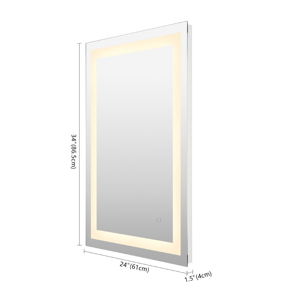 Jim Rectangular Frameless Anti-Fog Aluminum Front-lit Tri-color LED Bathroom Vanity Mirror with Smart Touch Control