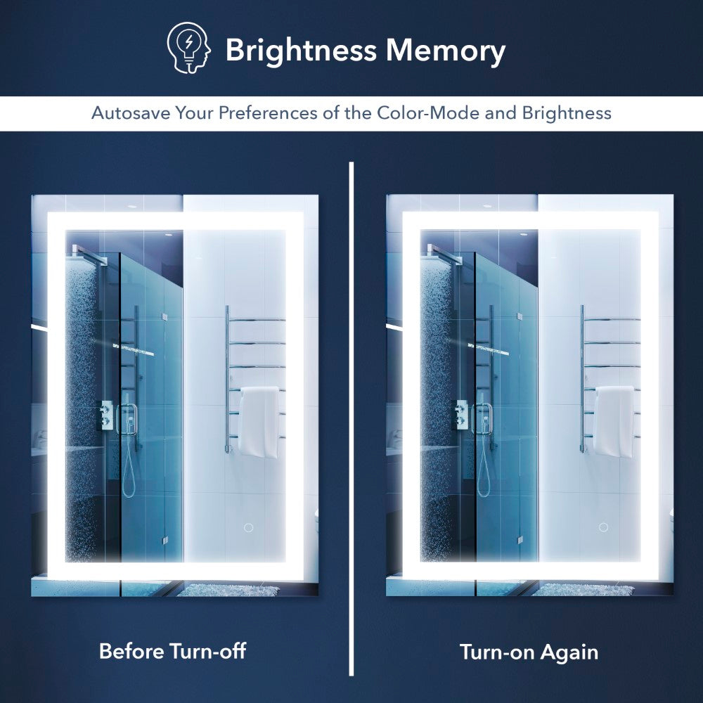 Jim Rectangular Frameless Anti-Fog Aluminum Front-lit Tri-color LED Bathroom Vanity Mirror with Smart Touch Control