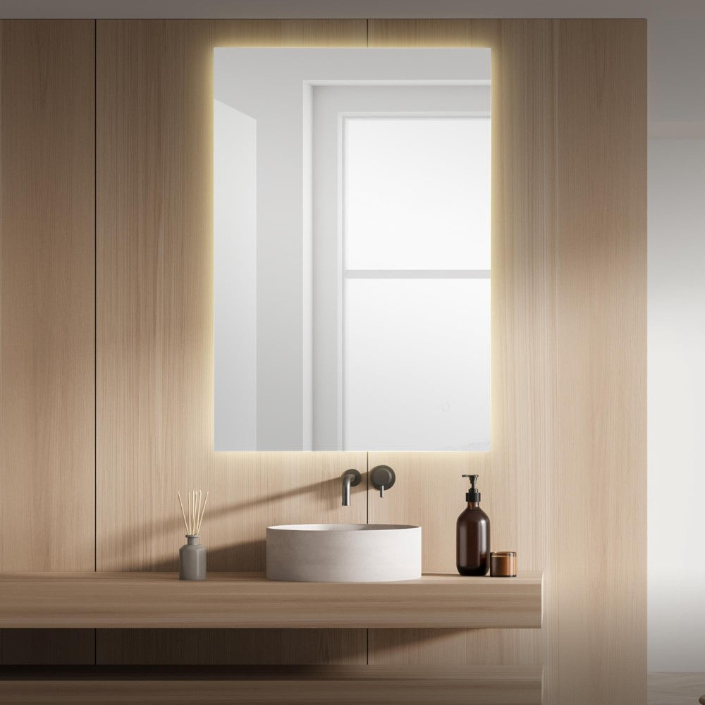 Paige Rectangular Frameless Anti-Fog Aluminum Back-lit Tri-color LED Bathroom Vanity Mirror with Smart Touch Control