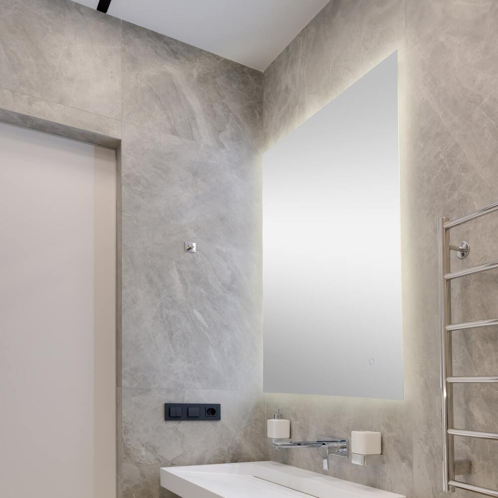 Paige Rectangular Frameless Anti-Fog Aluminum Back-lit Tri-color LED Bathroom Vanity Mirror with Smart Touch Control