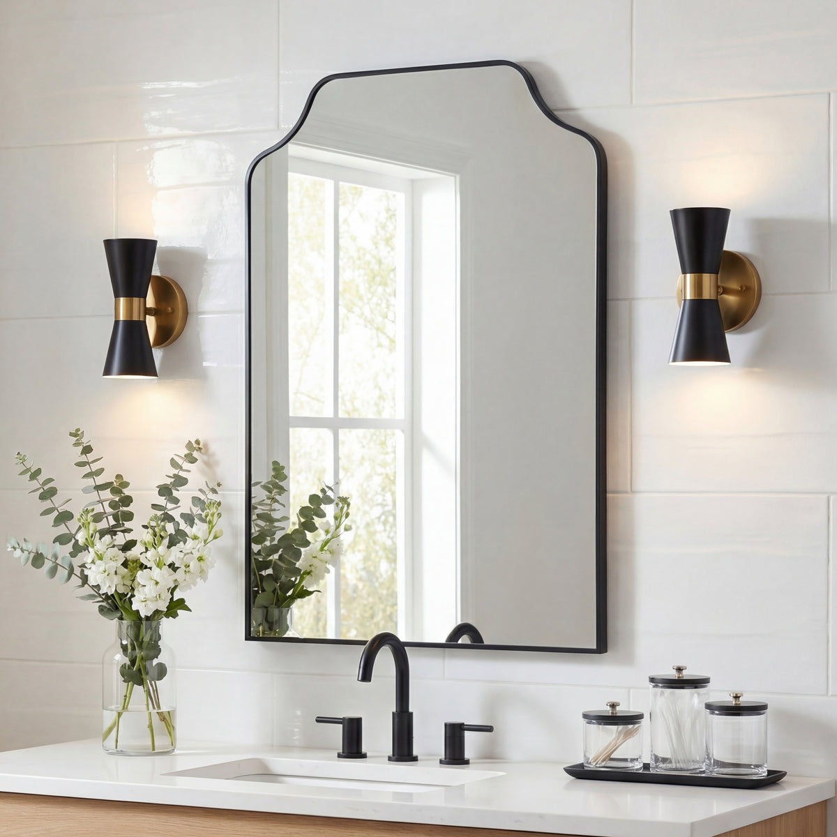 Vivian 24 in. W x 36 in. H Medium Scalloped-Top Metal Framed Wall Mounted Mirror