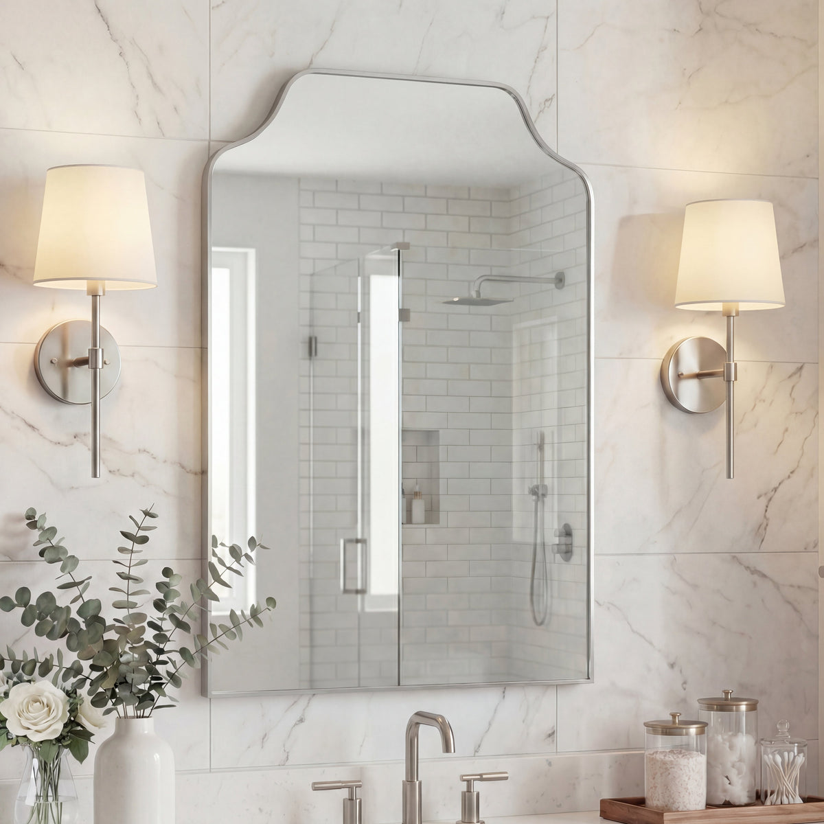 Vivian 24 in. W x 36 in. H Medium Scalloped-Top Metal Framed Wall Mounted Mirror