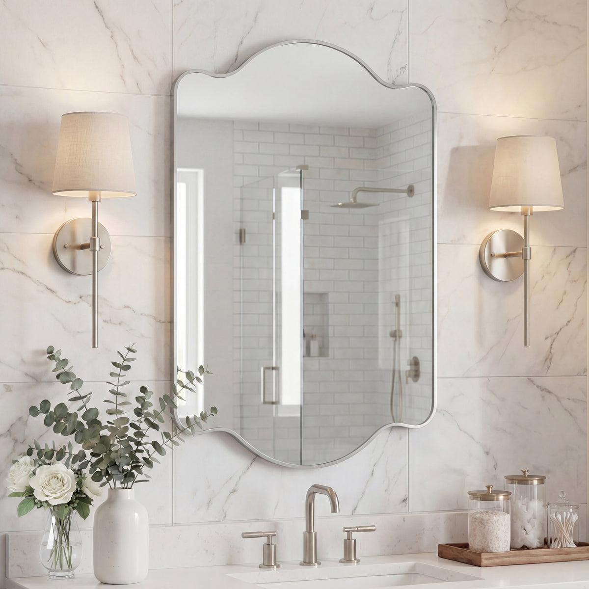 Gary 24 in. W x 36 in. H Medium Scalloped Rectangular Metal Framed Wall Mirror