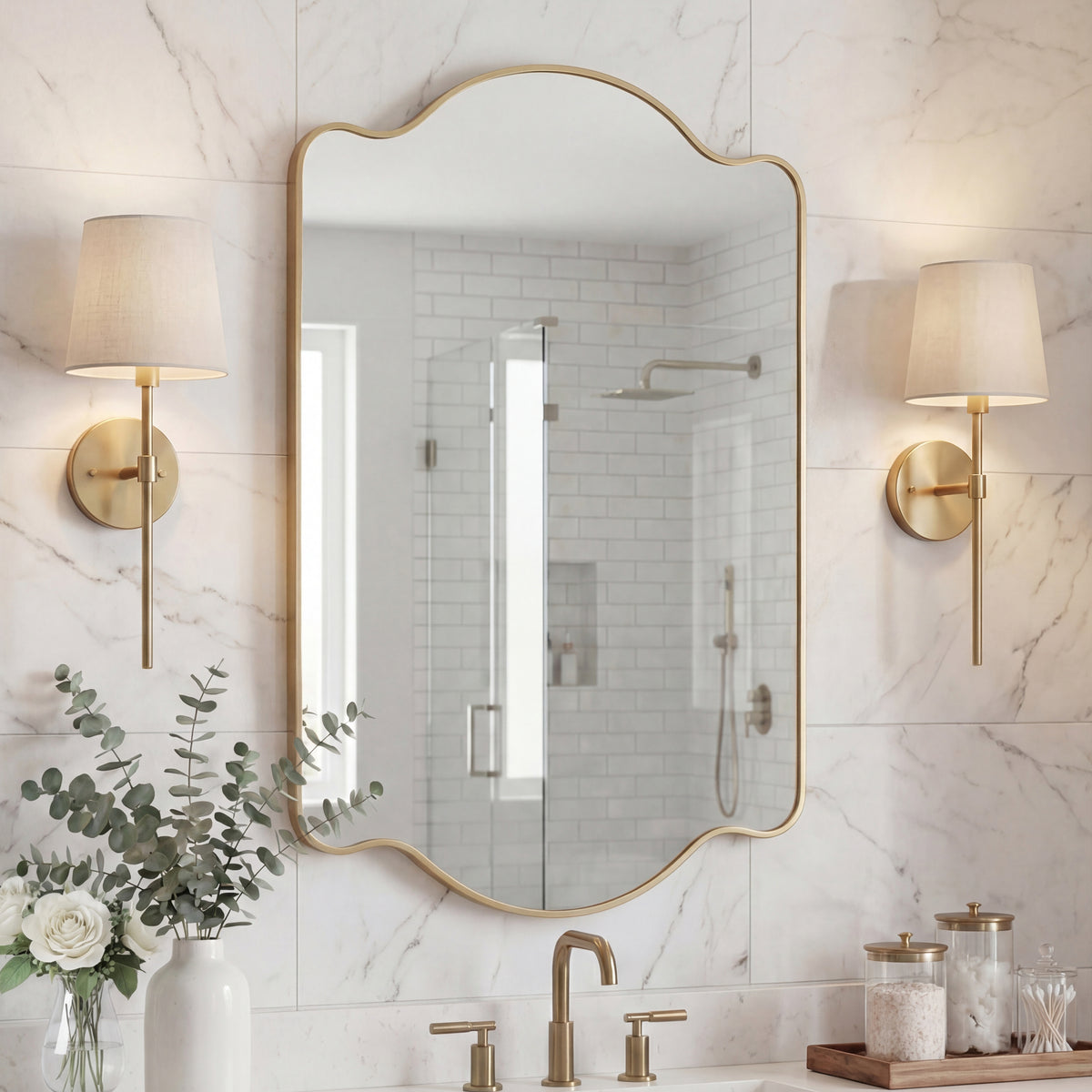 Gary 24 in. W x 36 in. H Medium Scalloped Rectangular Metal Framed Wall Mirror