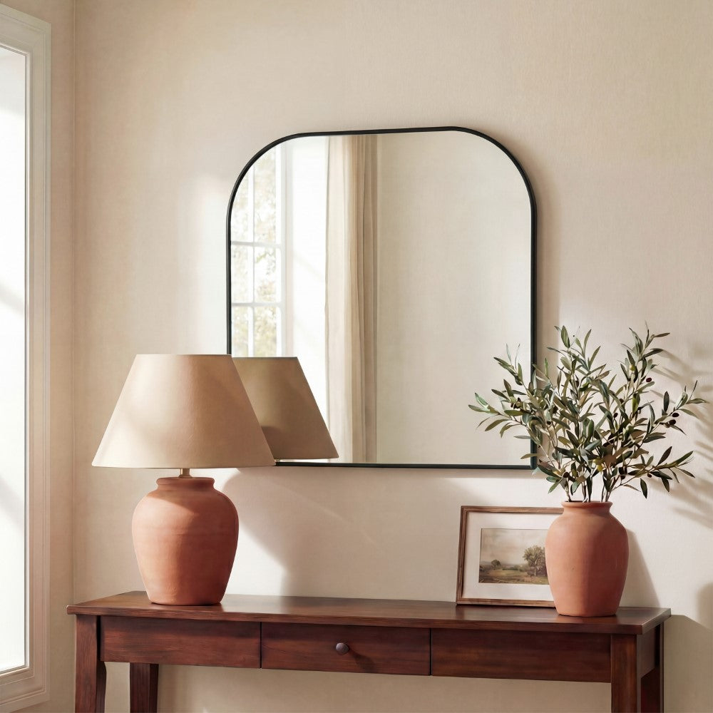 Aurex 38 in. W x 32 in. H Large Top Arched Rectangular Metal Framed Wall Mounted Mirror