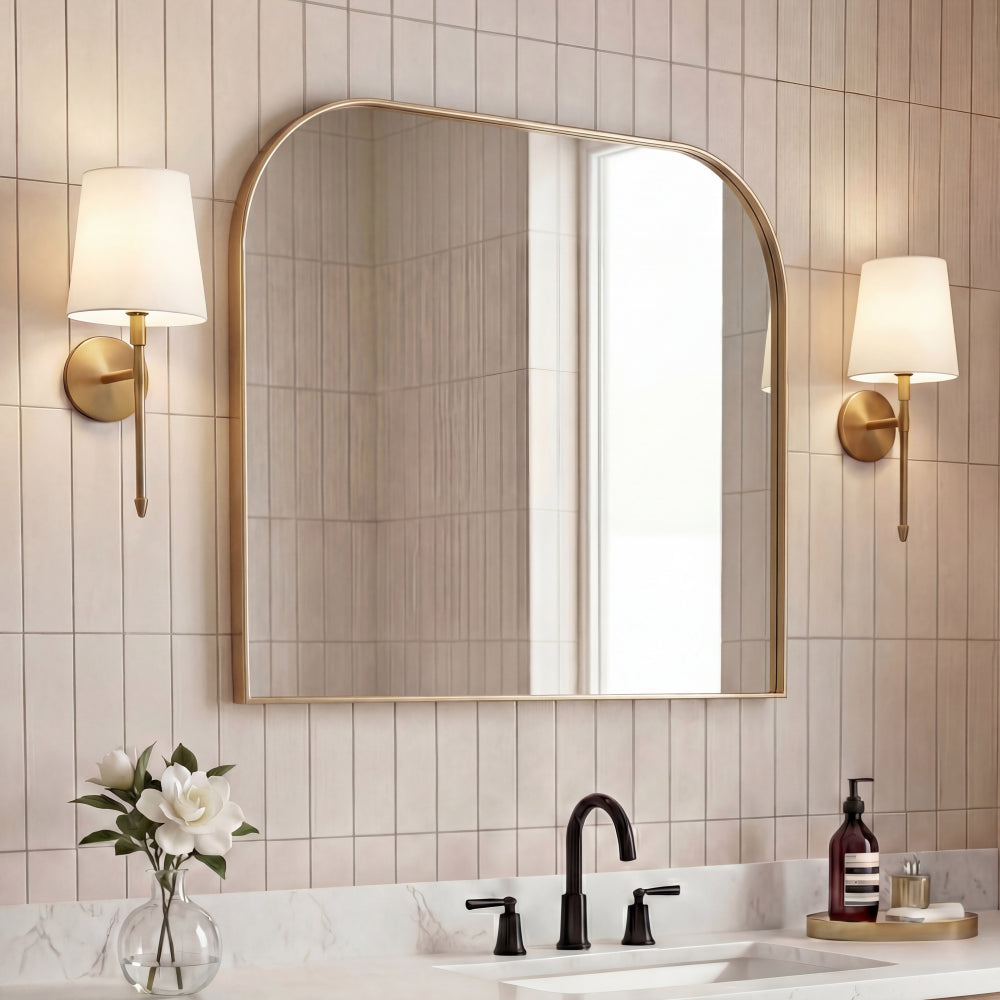 Aurex 38 in. W x 32 in. H Large Top Arched Rectangular Metal Framed Wall Mounted Mirror