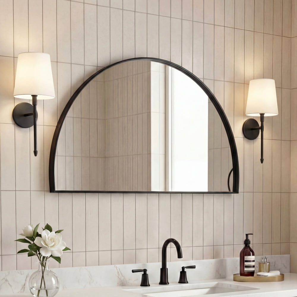 Virel 42 in. W x 23 in. H Large Half Circle Metal Framed Wall Mounted Mirror