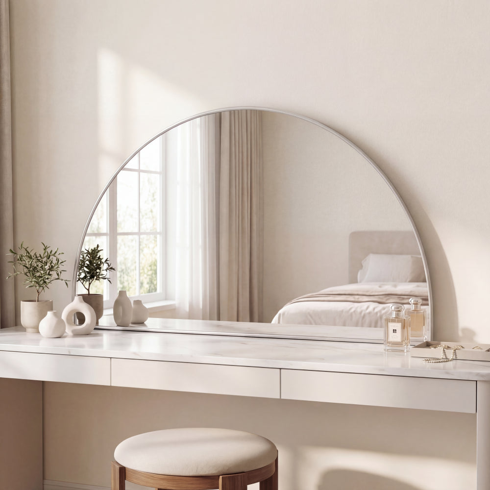 Virel 42 in. W x 23 in. H Large Half Circle Metal Framed Wall Mounted Mirror