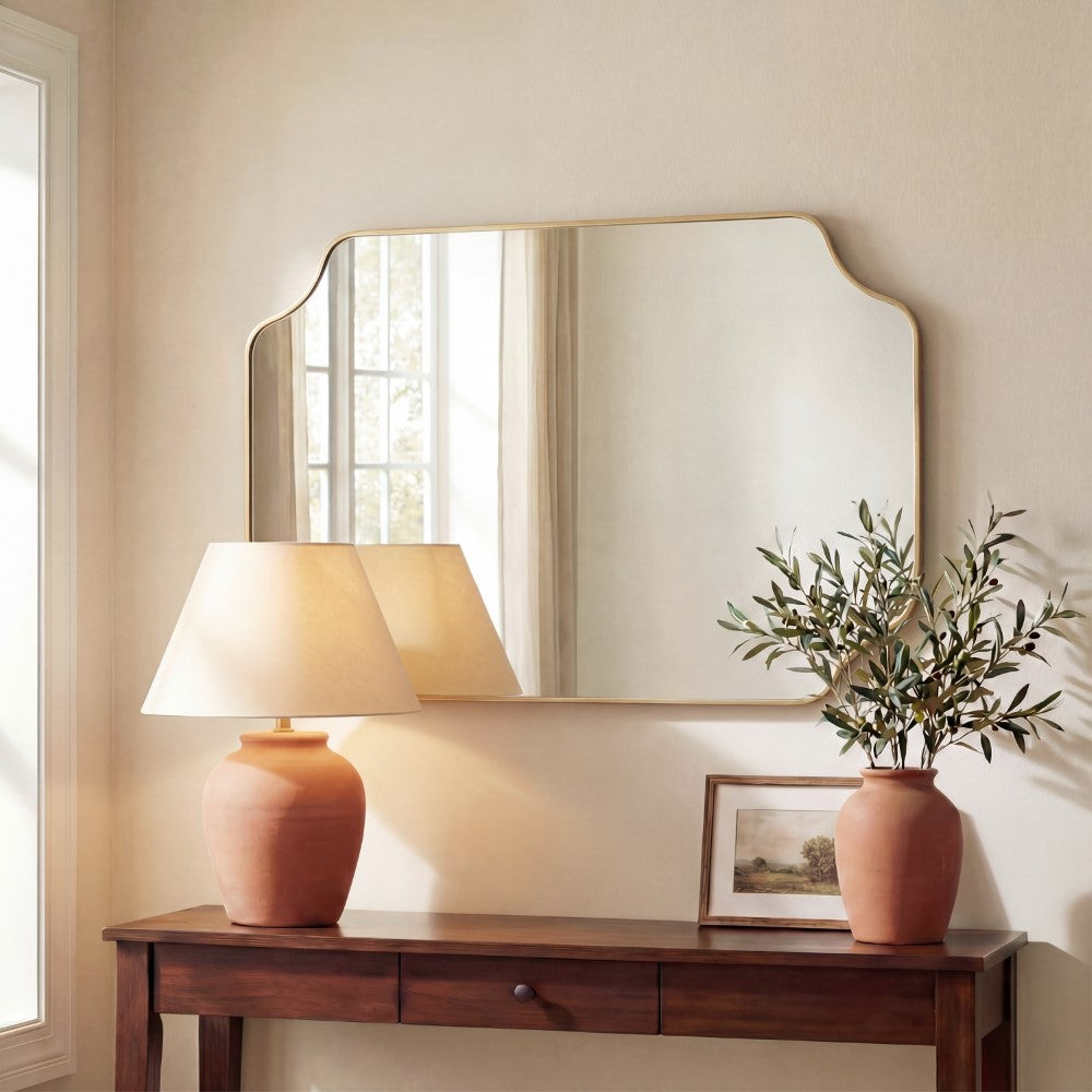 Elda 24 in. W x 36 in. H Medium Scalloped Rectangular Metal Framed Wall Mounted Mirror