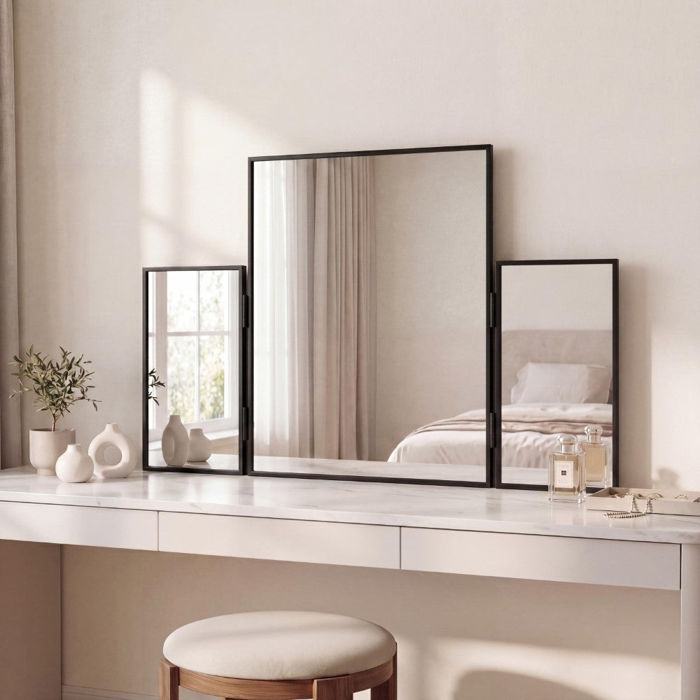 Tidalroot 3-Way 30 in. W x 20 in. H Medium Rectangular Trifold Adjustable Aluminum Alloy Framed Vanity Mirror for Tabletop and Wall Mount