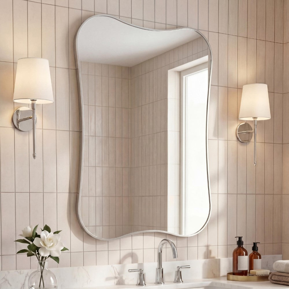 Olivefern 24 in. W x 36 in. H Medium Irregular Scallop Aluminum Alloy Framed Wall Mounted Mirror