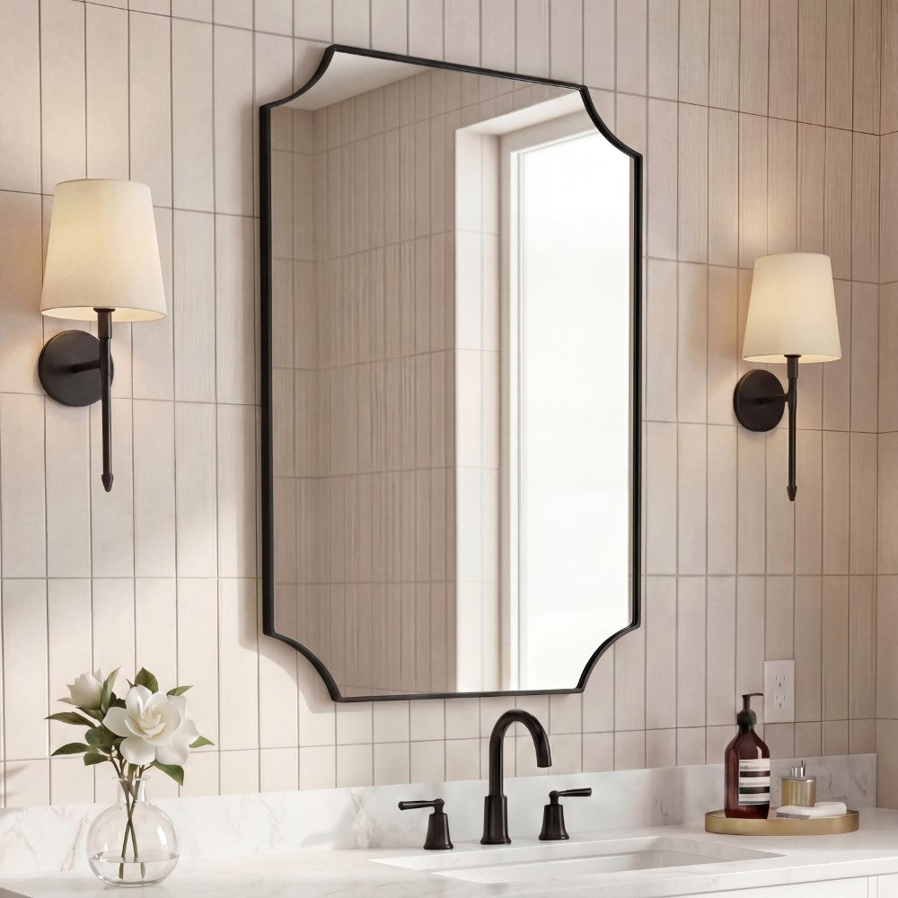 Calyra 24 in. W x 36 in. H Medium Rectangular Scallop Beveled Corner Aluminum Alloy Framed Wall Mounted Mirror