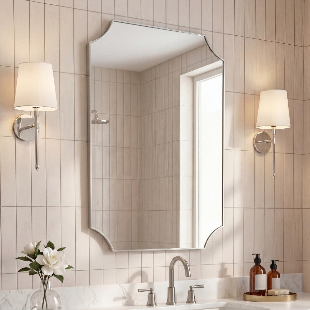 Calyra 24 in. W x 36 in. H Medium Rectangular Scallop Beveled Corner Aluminum Alloy Framed Wall Mounted Mirror