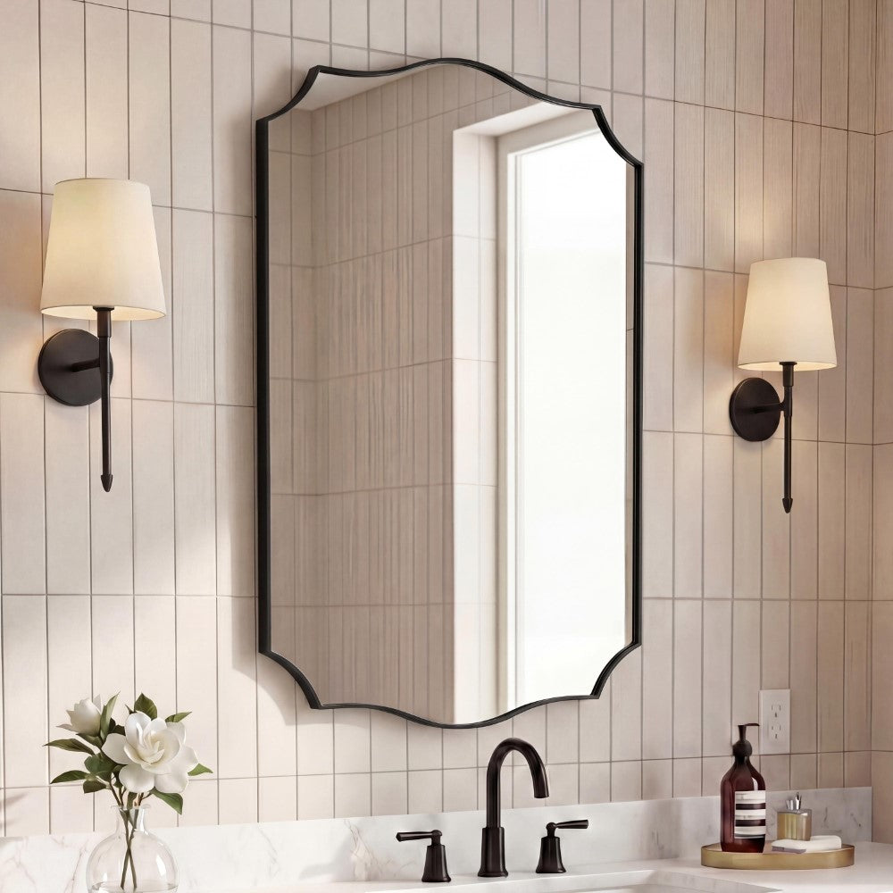 Elaris 24 in. W x 36 in. H Medium Crested Scallop Aluminum Alloy Framed Wall Mounted Mirror
