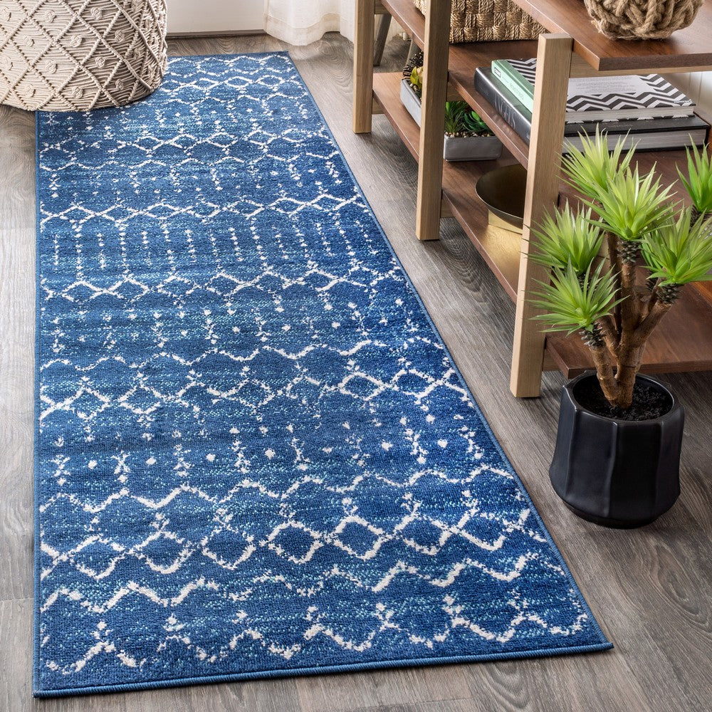 Kolkata Moroccan HYPE Boho Vintage Area Rug Blue/White