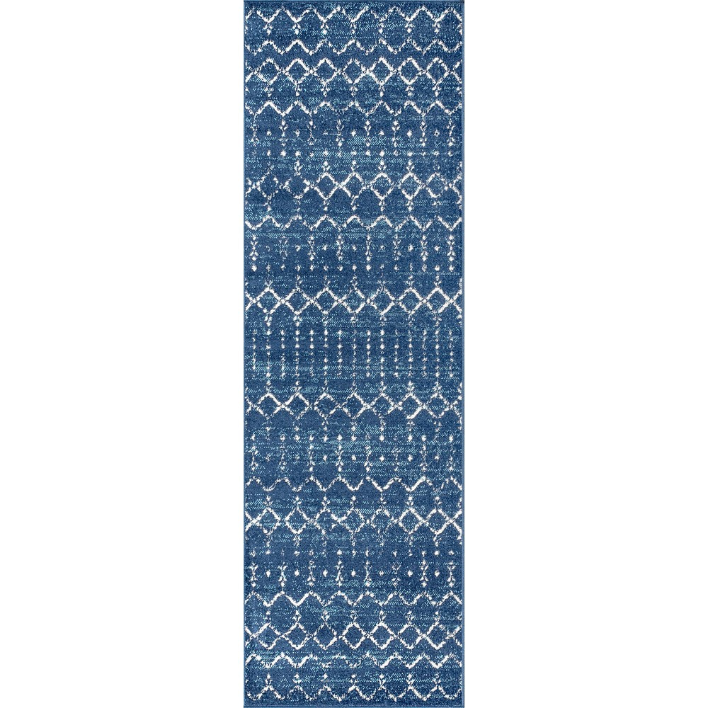 Kolkata Moroccan HYPE Boho Vintage Area Rug Blue/White