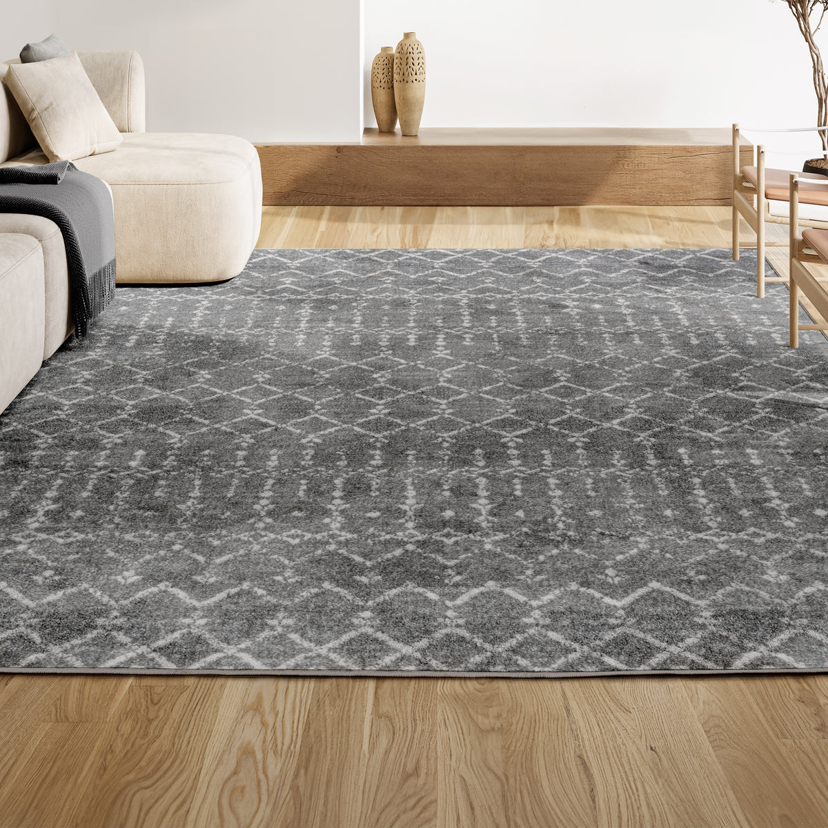 Kolkata Moroccan HYPE Boho Vintage Area Rug Gray/Ivory