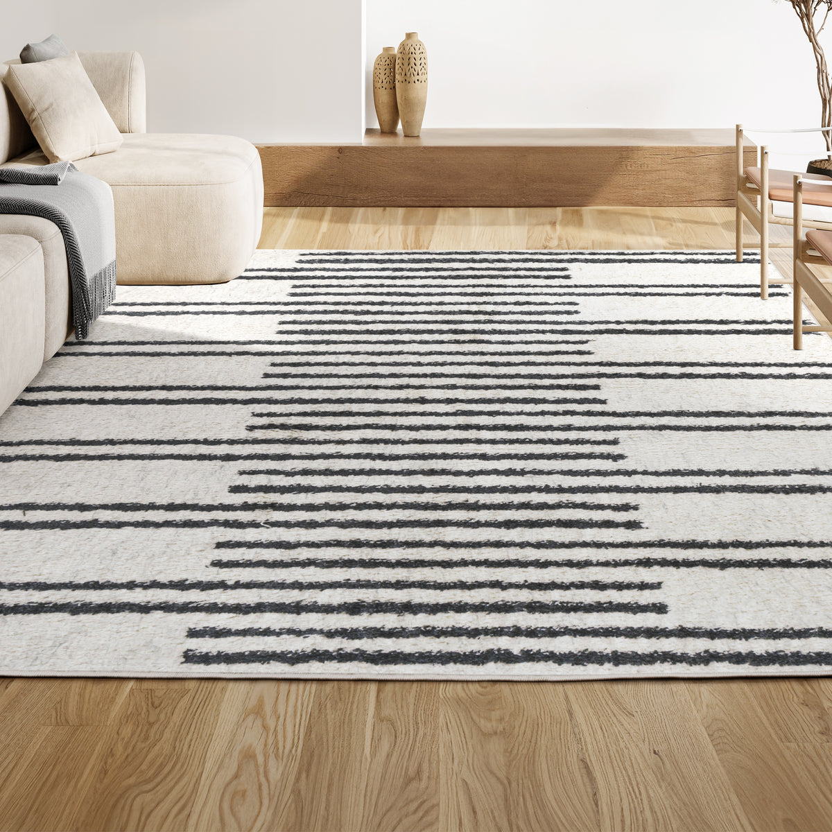 Nelson Petra Stripe Geometric Shag Area Rug