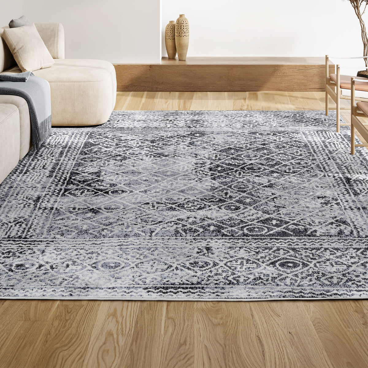 Katwe Iften Moroccan Geometric Distressed Area Rug