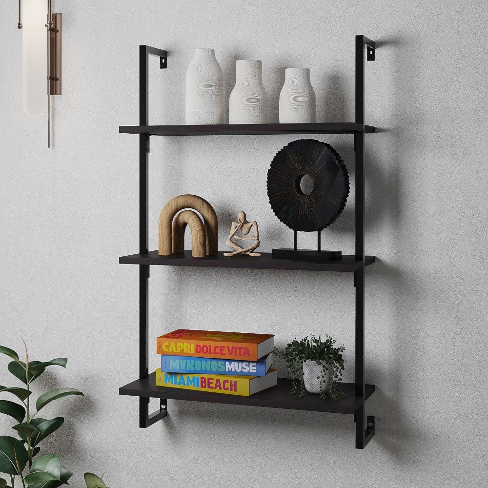Clancy 40.55" Classic Industrial 3-Shelf Wood Wall-Mounted Open Ladder Bookcase with Metal Frame