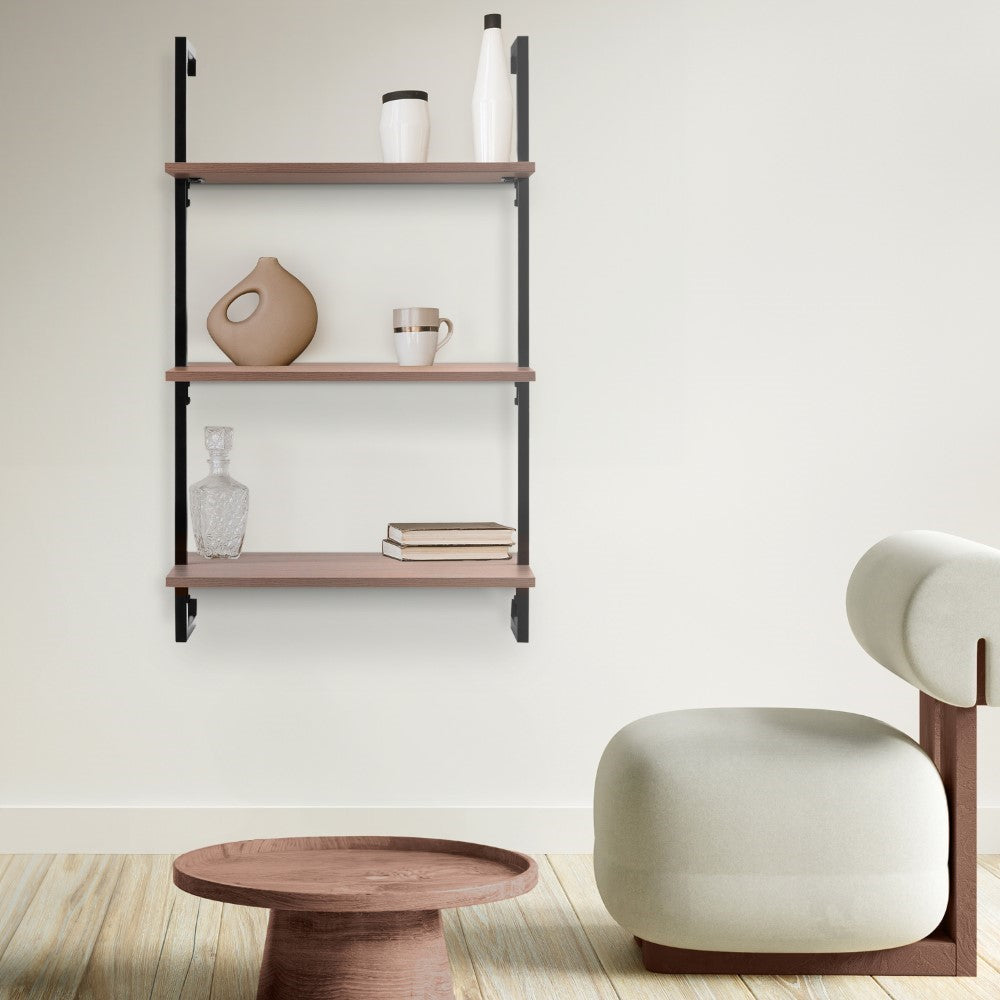 Clancy 40.55" Classic Industrial 3-Shelf Wood Wall-Mounted Open Ladder Bookcase with Metal Frame